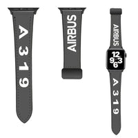 Thumbnail for Airbus A319 Flat Text leather apple watch band - grey
