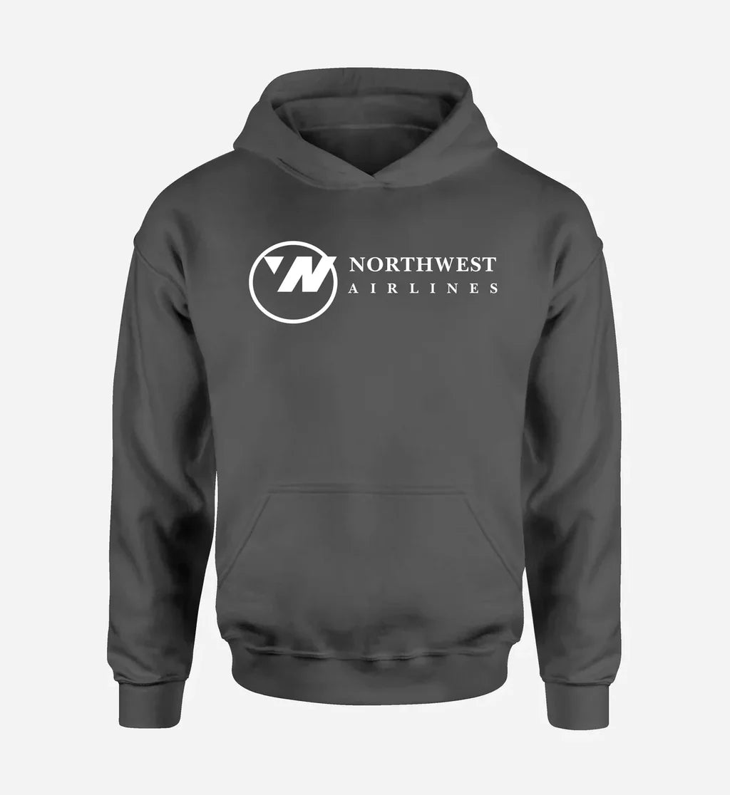 Northwest Airlines (OLD) logo printed on dark gray hoodie