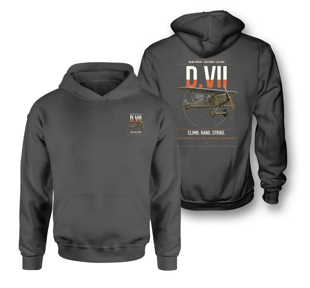 Fokker D.VII design on dark gray double-side hoodie, double-side print