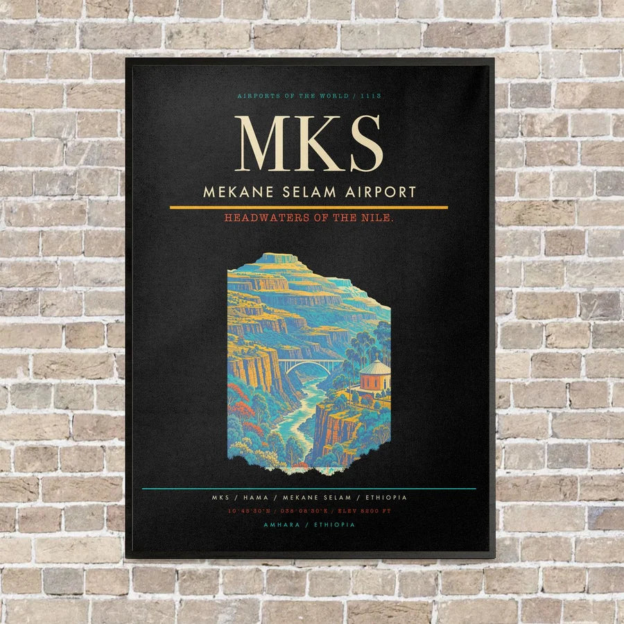 Mekane Selam Airport MKS - Canvas Framed - Black