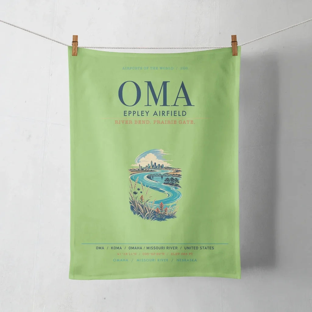 Omaha Eppley Airfield (OMA) design on light green towel