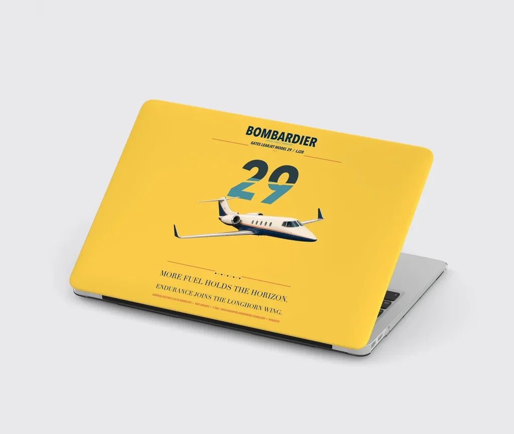Bombardier Learjet 29 design on yellow MacBook case