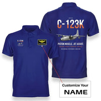 Thumbnail for C-123K Provider design on blue+name double-side polo t-shirt, double-side print