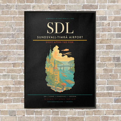 Sundsvall-Timrå Airport SDL vertical canvas print - framed - black background