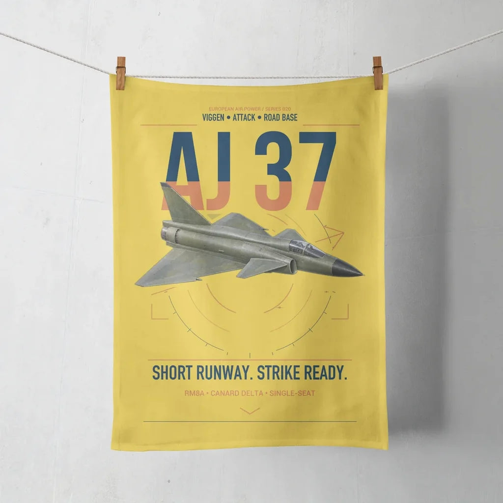 Saab AJ 37 Viggen design on yellow towel