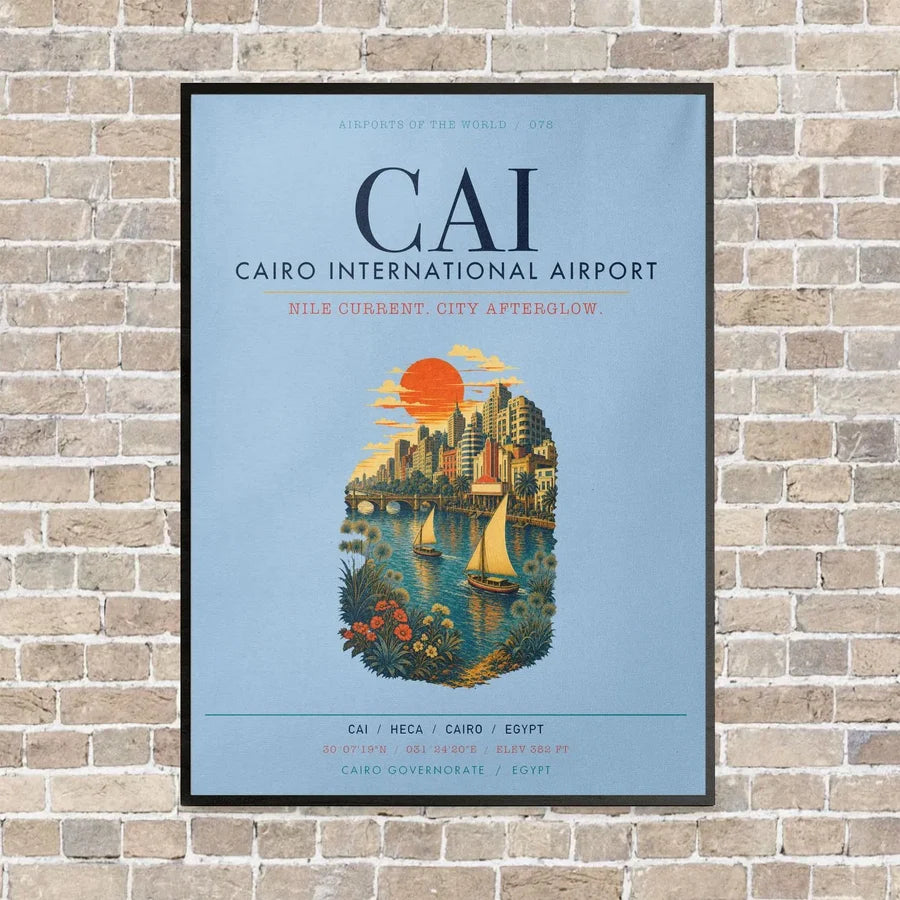 Cairo International Airport CAI vertical canvas print - framed - light blue background