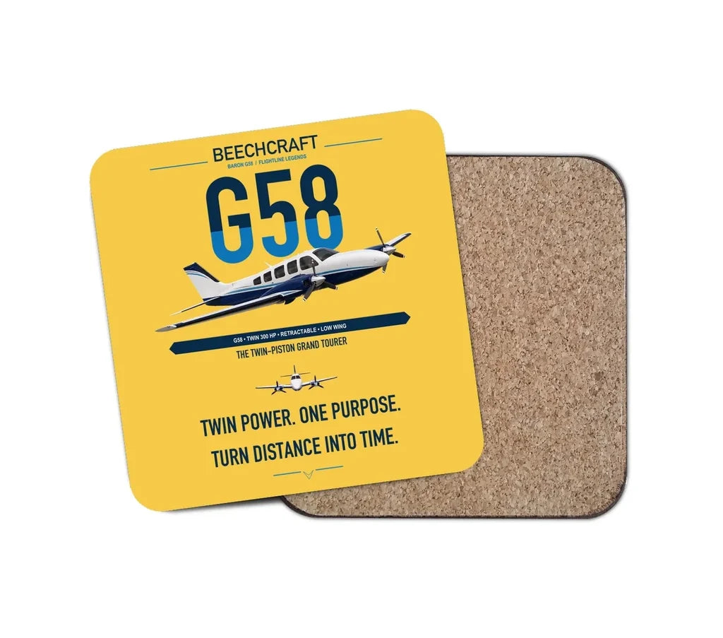 Beechcraft Baron G58 design on yellow 1 piece coaster
