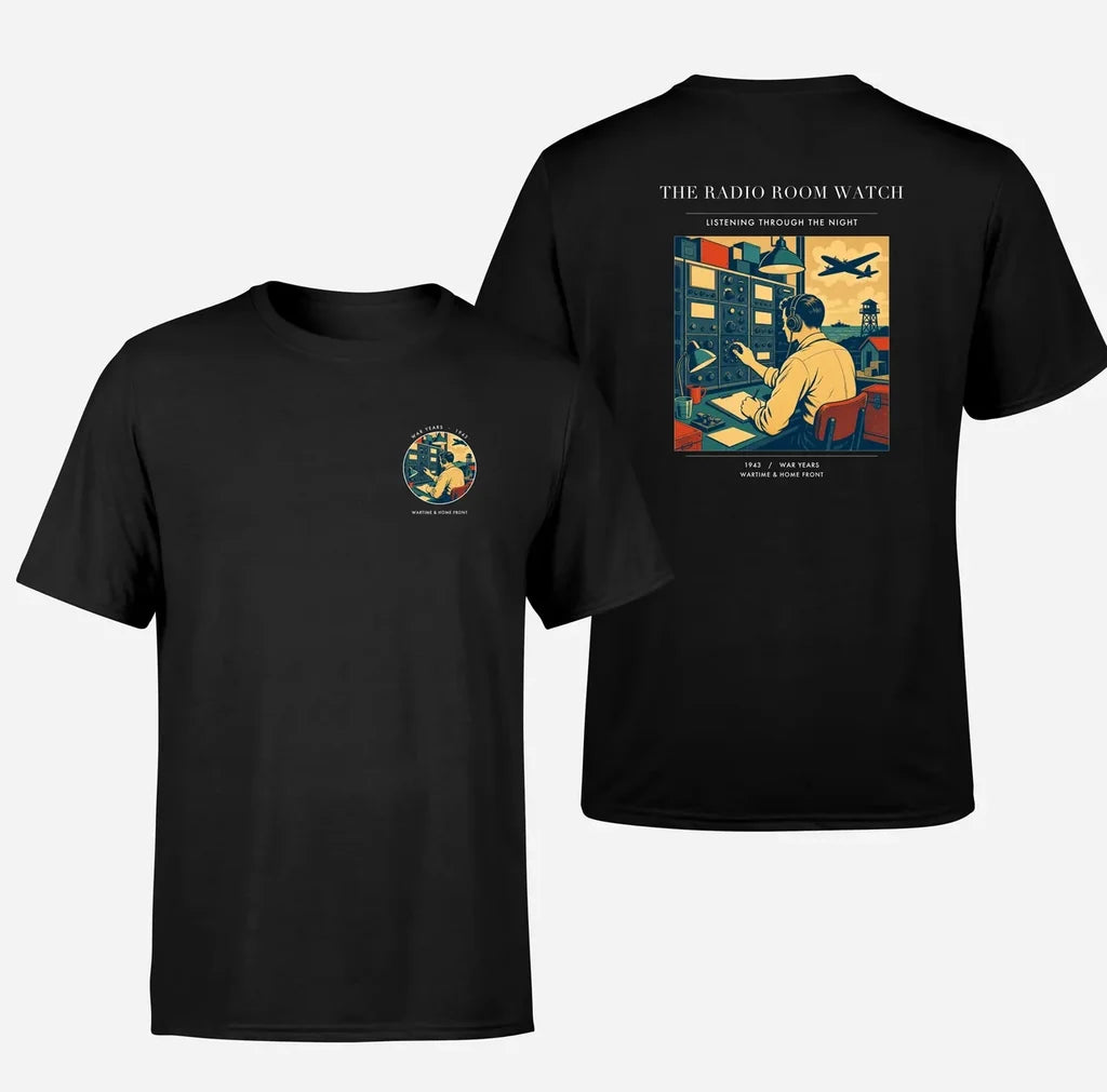 VINTAGE G4514 - The Radio Room Watch - Double-Side T-Shirt design on black double side t shirt