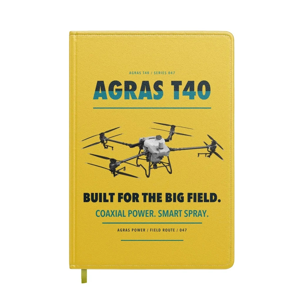 DJI Agras T40 design on yellow notebook
