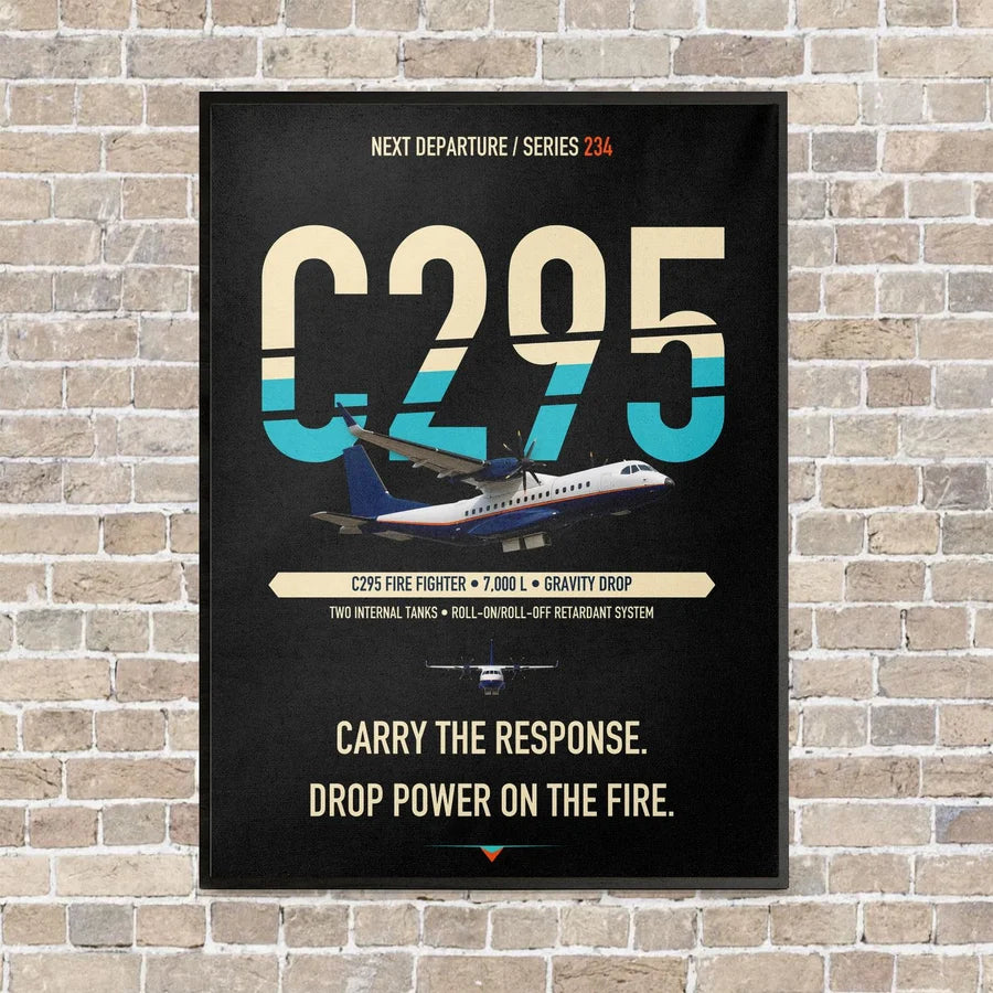 Airbus C295 Firefighter vertical canvas print - framed - black background