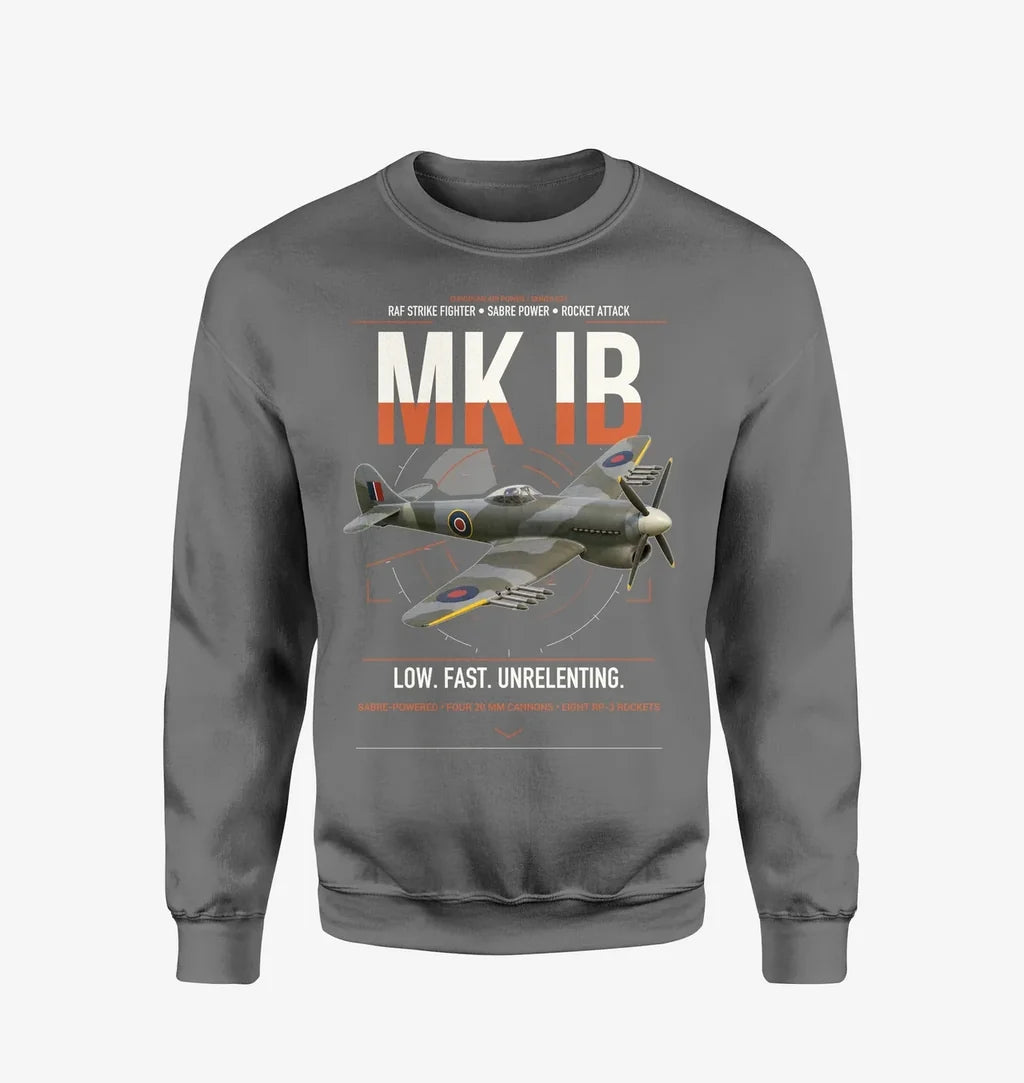 Hawker Typhoon Mk IB design on gray sweatshirt