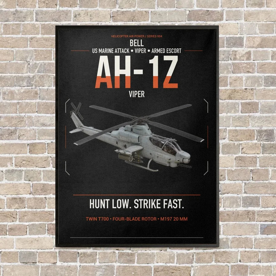 Bell AH-1Z Viper vertical canvas print - framed - black background