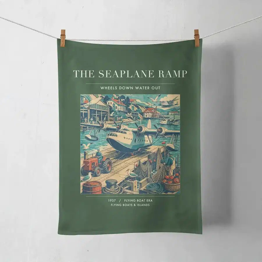 VINTAGE G4068 - The Seaplane Ramp - Designed Towels design on darkgreen