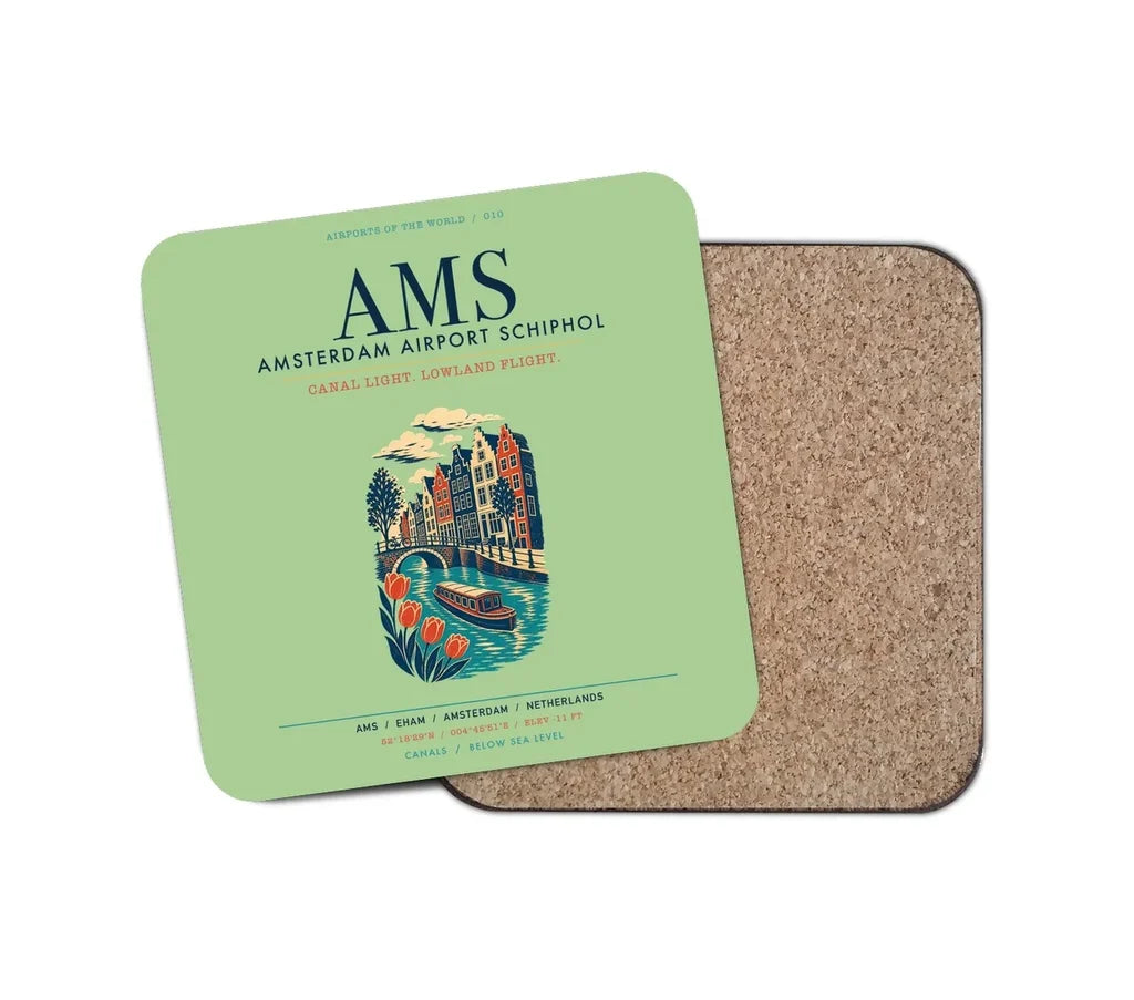 Amsterdam Airport Schiphol (AMS) design on light green 1 piece coaster