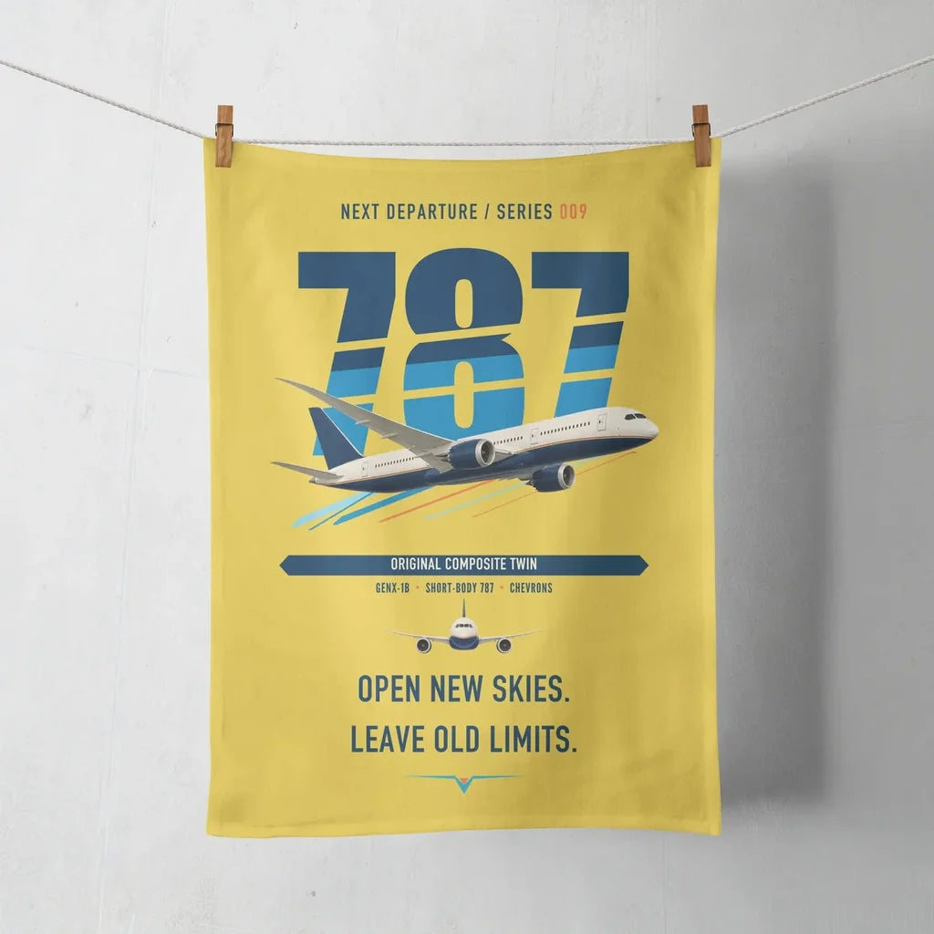 Boeing 787-8 Dreamliner design on yellow towel