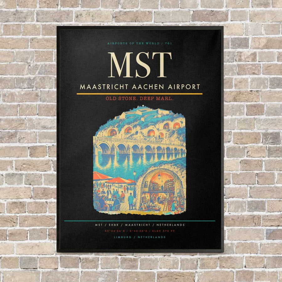 Maastricht Aachen Airport MST vertical canvas print - framed - black background