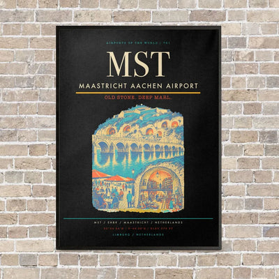 Maastricht Aachen Airport MST vertical canvas print - framed - black background