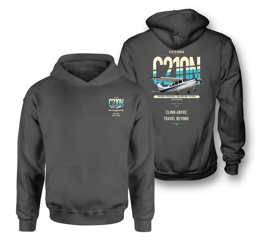 Cessna T210N Centurion design on dark gray double-side hoodie, double-side print