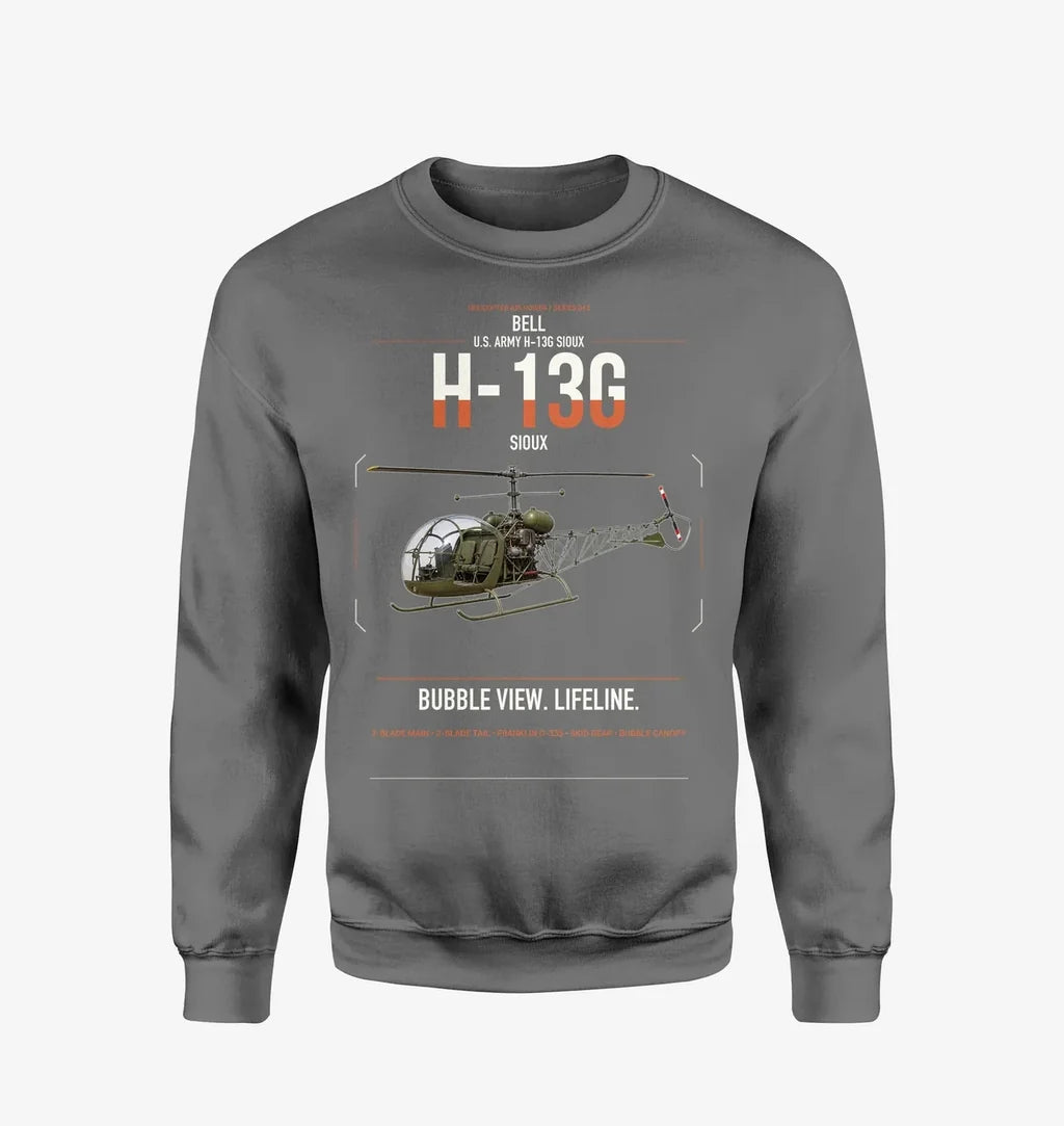 Bell H-13G Sioux design on gray sweatshirt