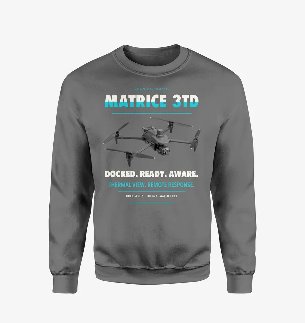 DJI Matrice 3TD design on gray sweatshirt