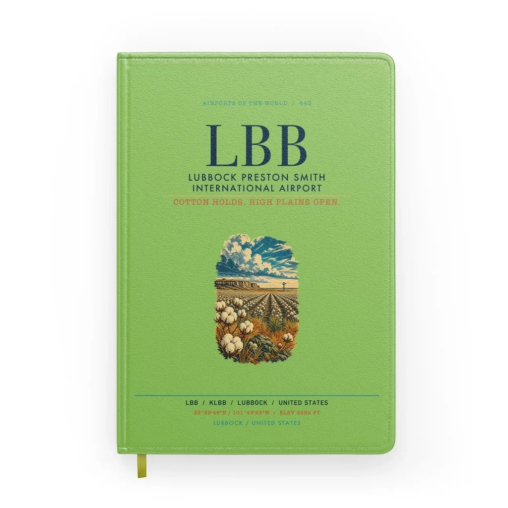 Lubbock Preston Smith International Airport (LBB) design on light green notebook