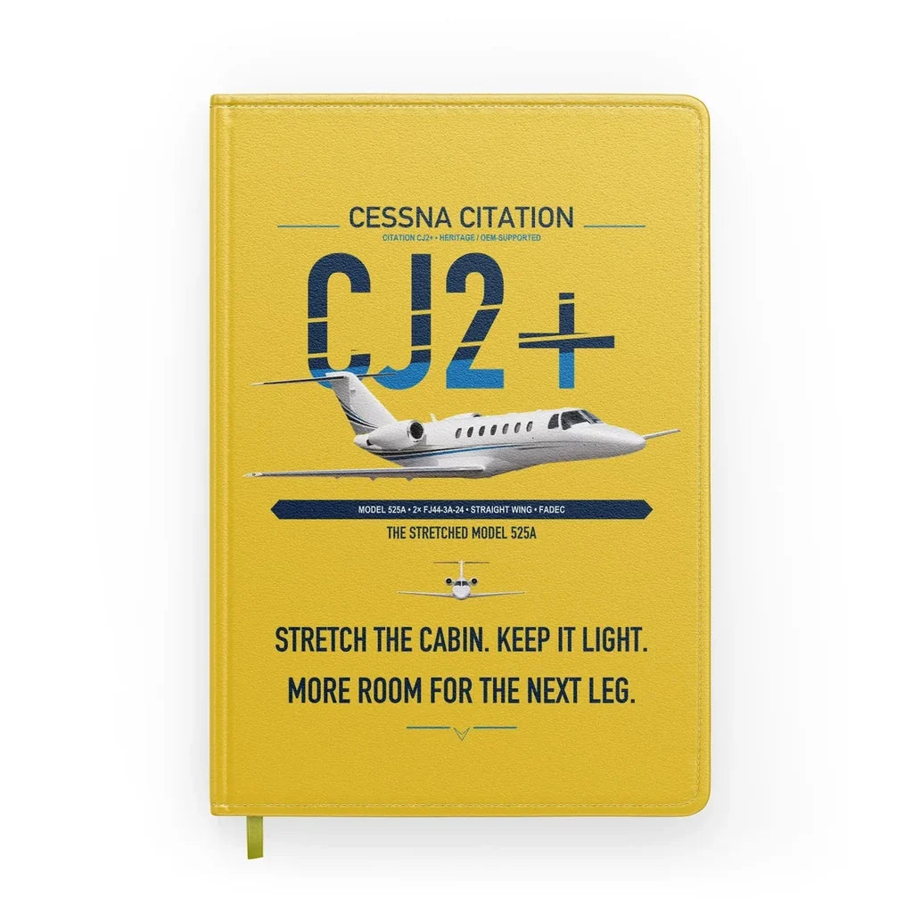 Cessna Citation CJ2+ design on yellow notebook