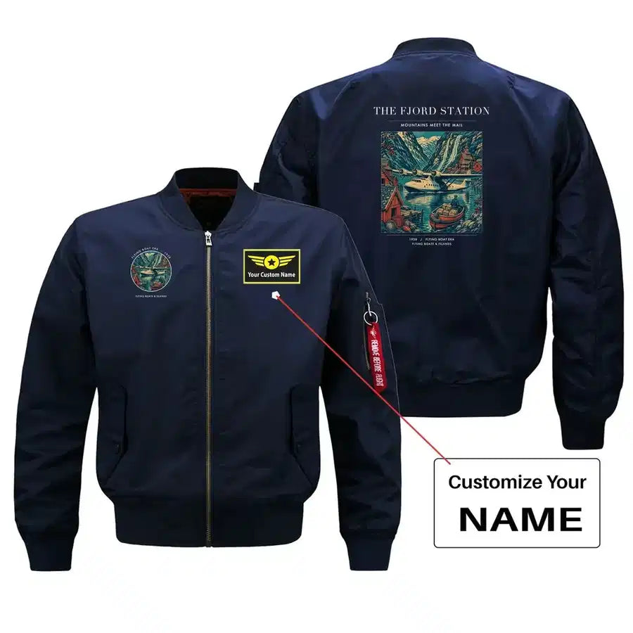 VINTAGE G4062 - The Fjord Station - Bomber Jacket design on blue+name