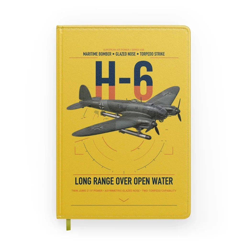 Heinkel He 111H-6 design on yellow notebook