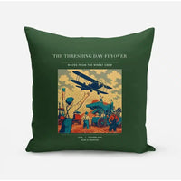 Thumbnail for VINTAGE G4389 - The Threshing Day Flyover - Designed Pillows design on darkgreen