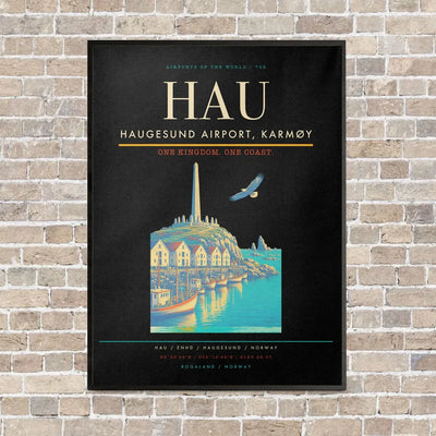Haugesund Airport, Karmøy HAU vertical canvas print - framed - black background