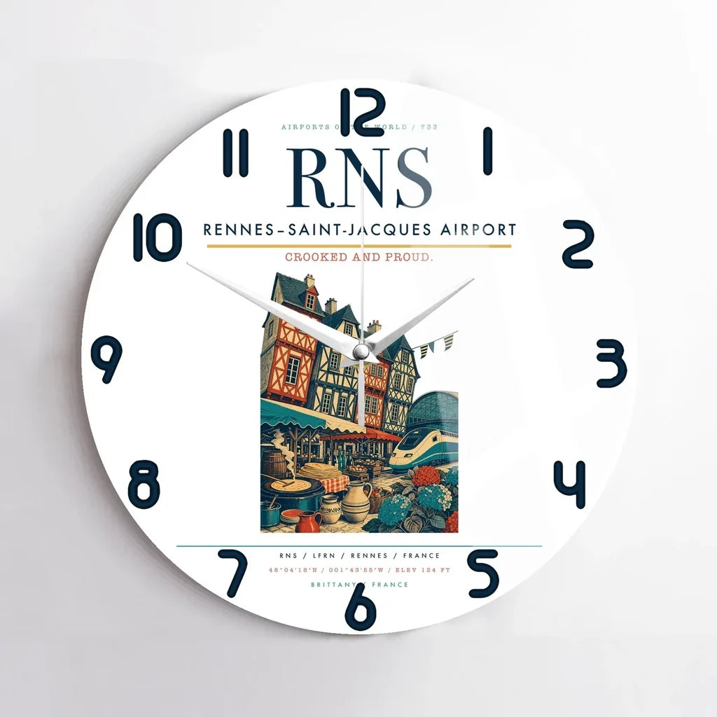 Rennes–Saint-Jacques Airport (RNS) design on white no frame wall clock