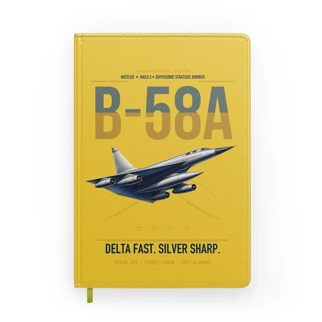 B-58A Hustler design on yellow notebook
