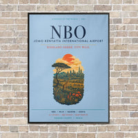 Thumbnail for Jomo Kenyatta International Airport Nairobi NBO vertical canvas print - framed - light blue background