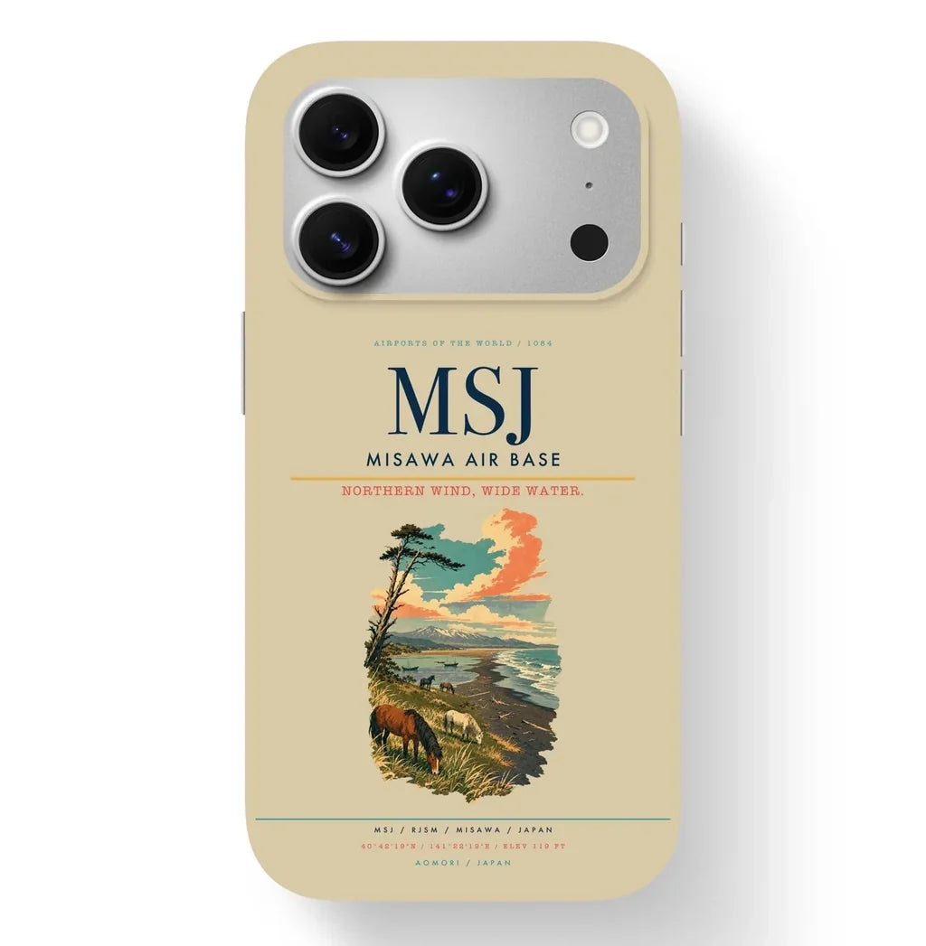 Misawa Airport (MSJ) design on beige iPhone 17 Pro MagSafe case