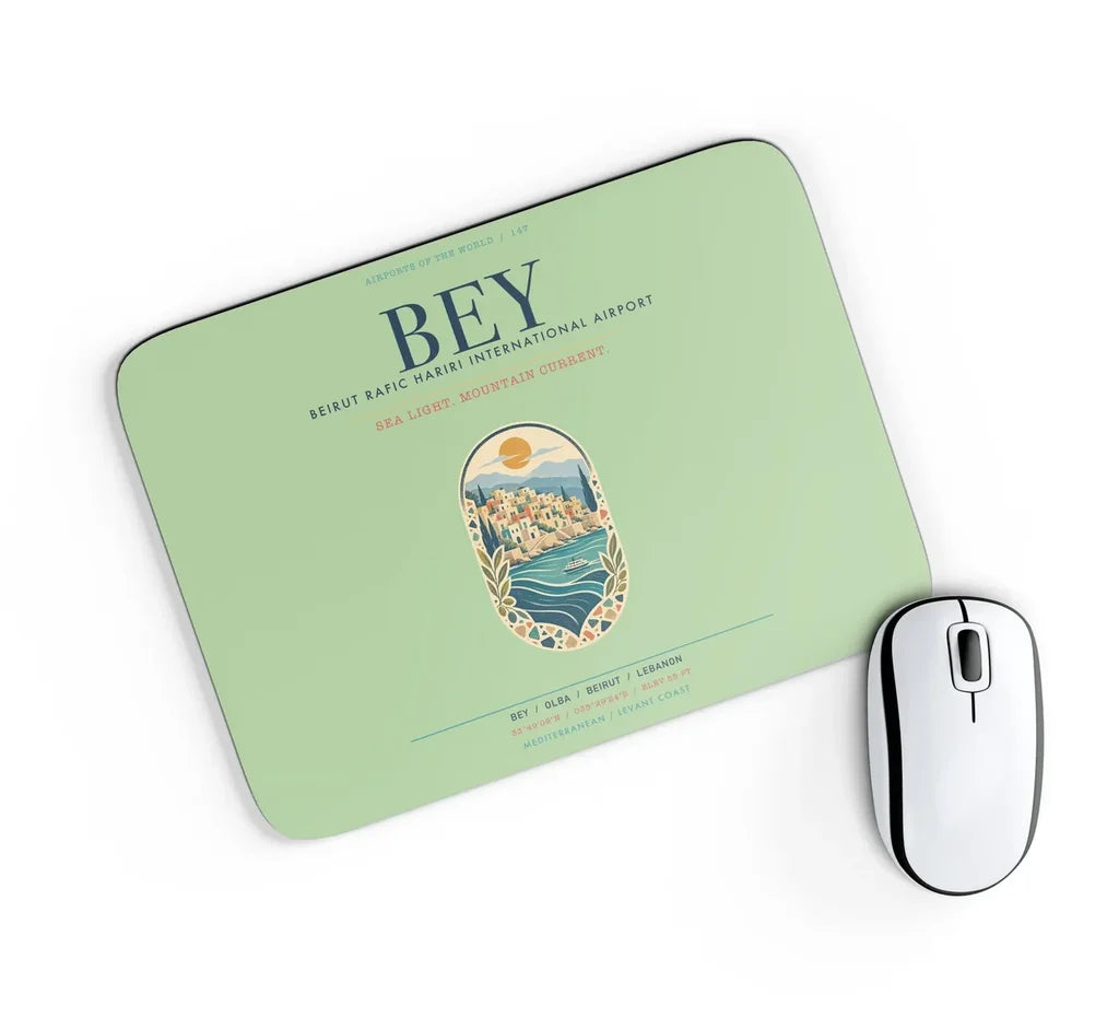Beirut Rafic Hariri International Airport (BEY) design on light green rectangle mouse pad