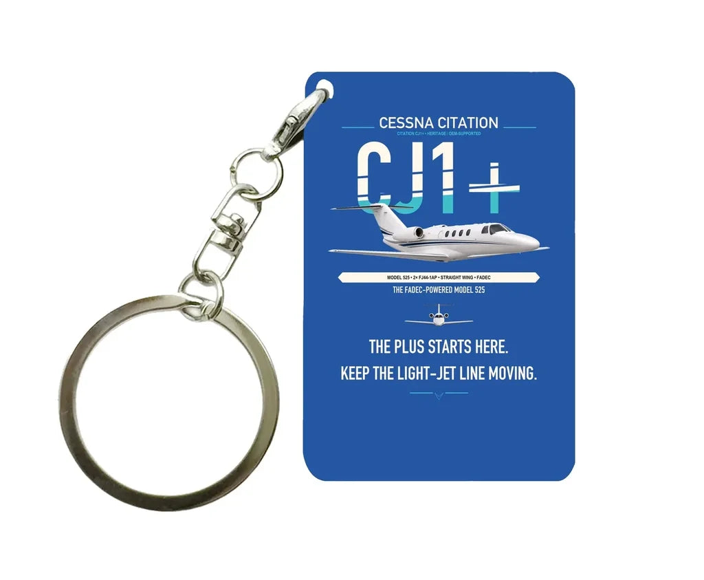 Cessna Citation CJ1+ design on blue designed key chain, double-side print