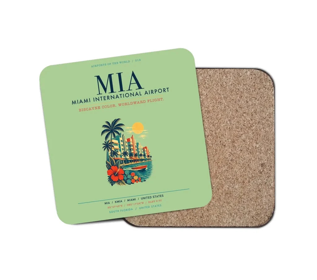 Miami International Airport (MIA) design on light green 1 piece coaster
