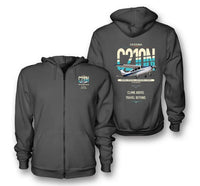 Thumbnail for Cessna T210N Centurion design on dark gray premium zipped hoodie, double-side print