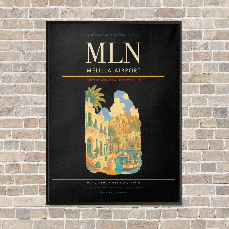 Melilla Airport MLN vertical canvas print - framed - black background