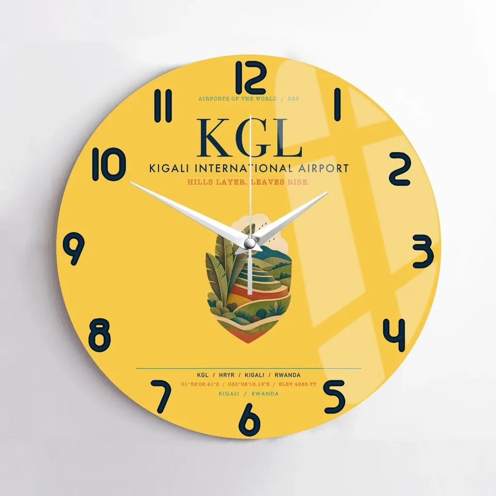 Kigali International Airport (KGL) design on yellow no frame wall clock