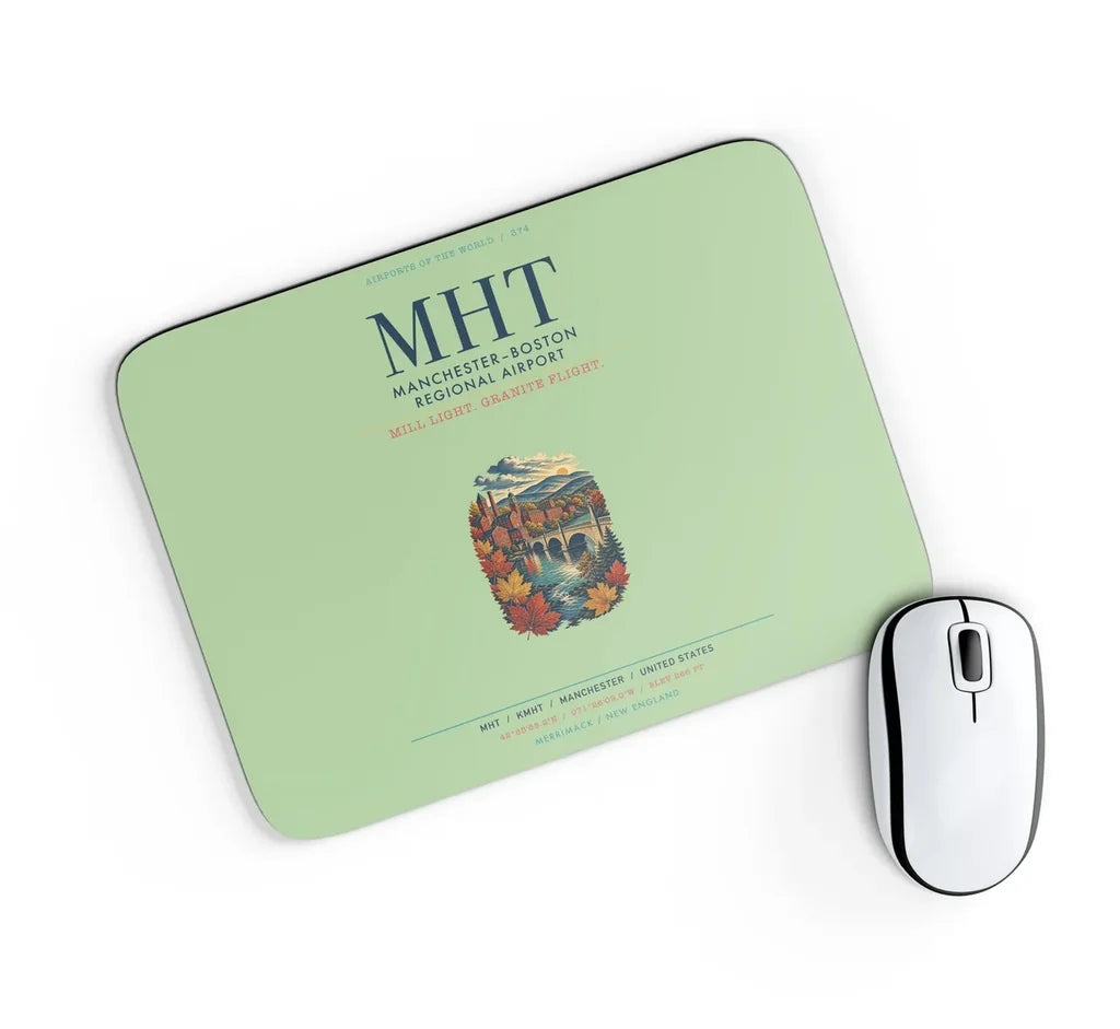 Manchester–Boston Regional Airport (MHT) design on light green rectangle mouse pad