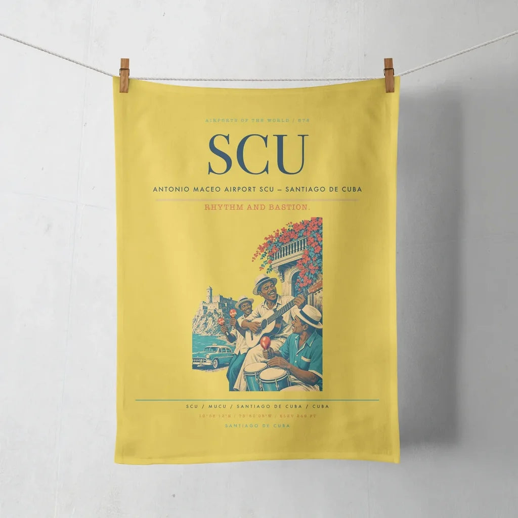 Antonio Maceo Airport (SCU) design on yellow towel