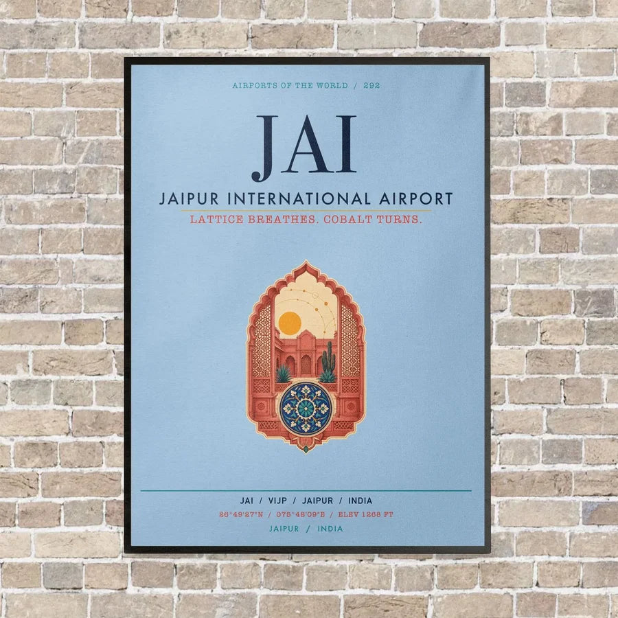 Jaipur International Airport JAI vertical canvas print - framed - light blue background