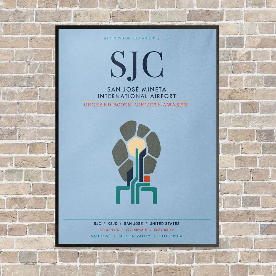 San José Mineta International Airport SJC vertical canvas print - framed - light blue background