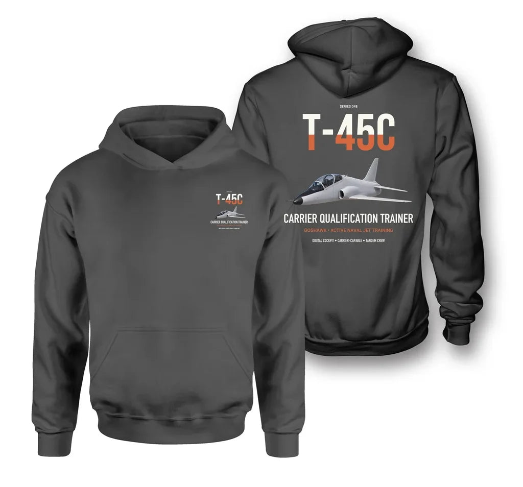 T-45C Goshawk design on dark gray double-side hoodie, double-side print
