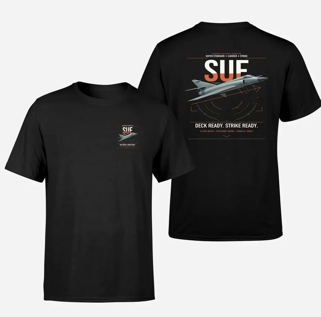 Dassault Super Étendard design on black t-shirt, double-side print