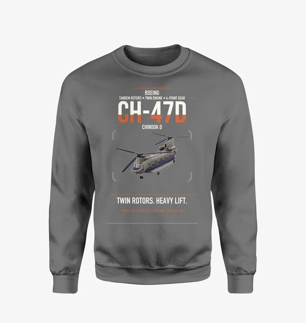 Boeing CH-47D design on gray sweatshirt