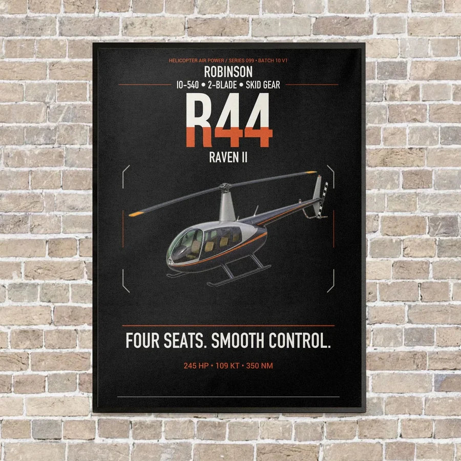 Robinson R44 Raven II vertical canvas print - framed - black background