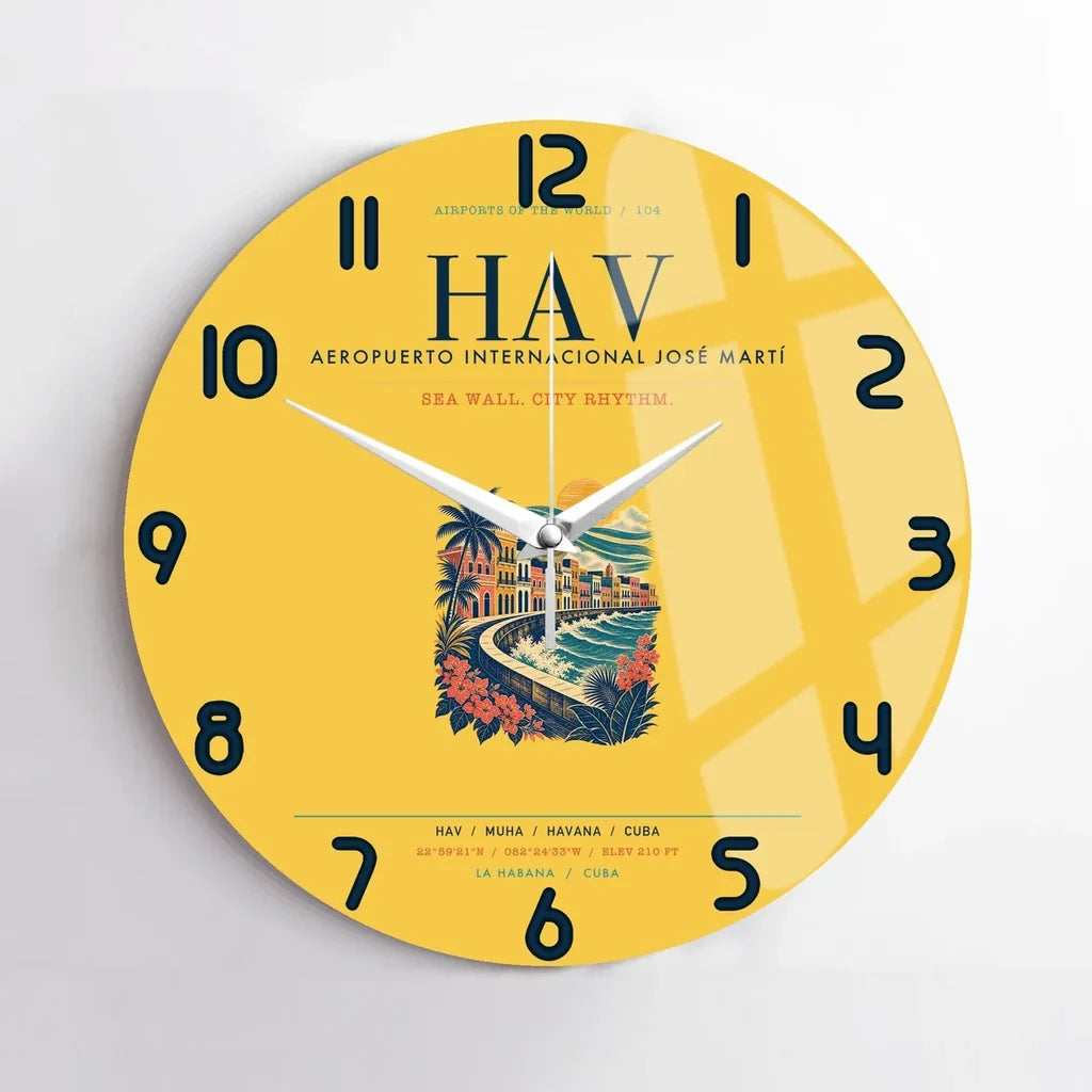 Havana José Martí International Airport (HAV) design on yellow no frame wall clock
