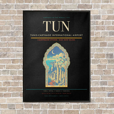 Tunis-Carthage International Airport TUN vertical canvas print - framed - black background